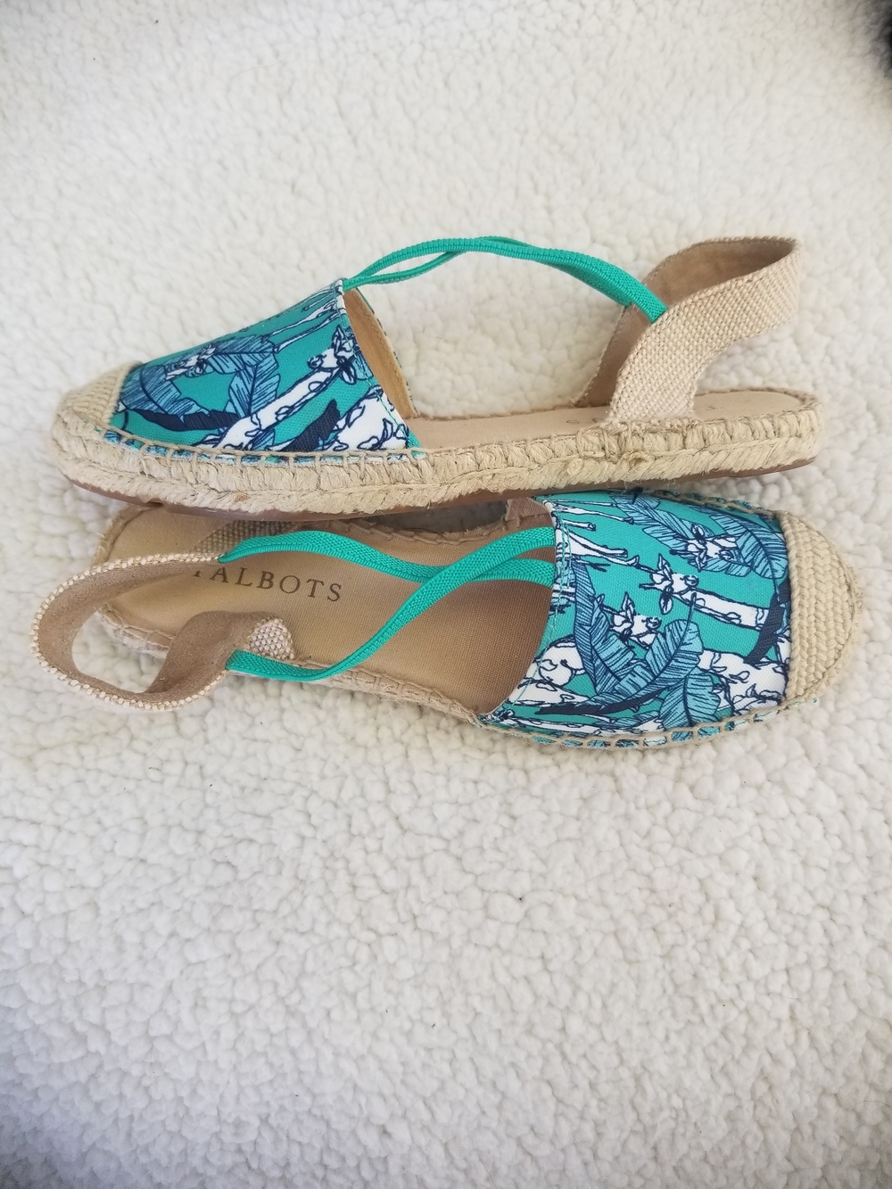 Talbots Teal Floral Espadrille Sandals